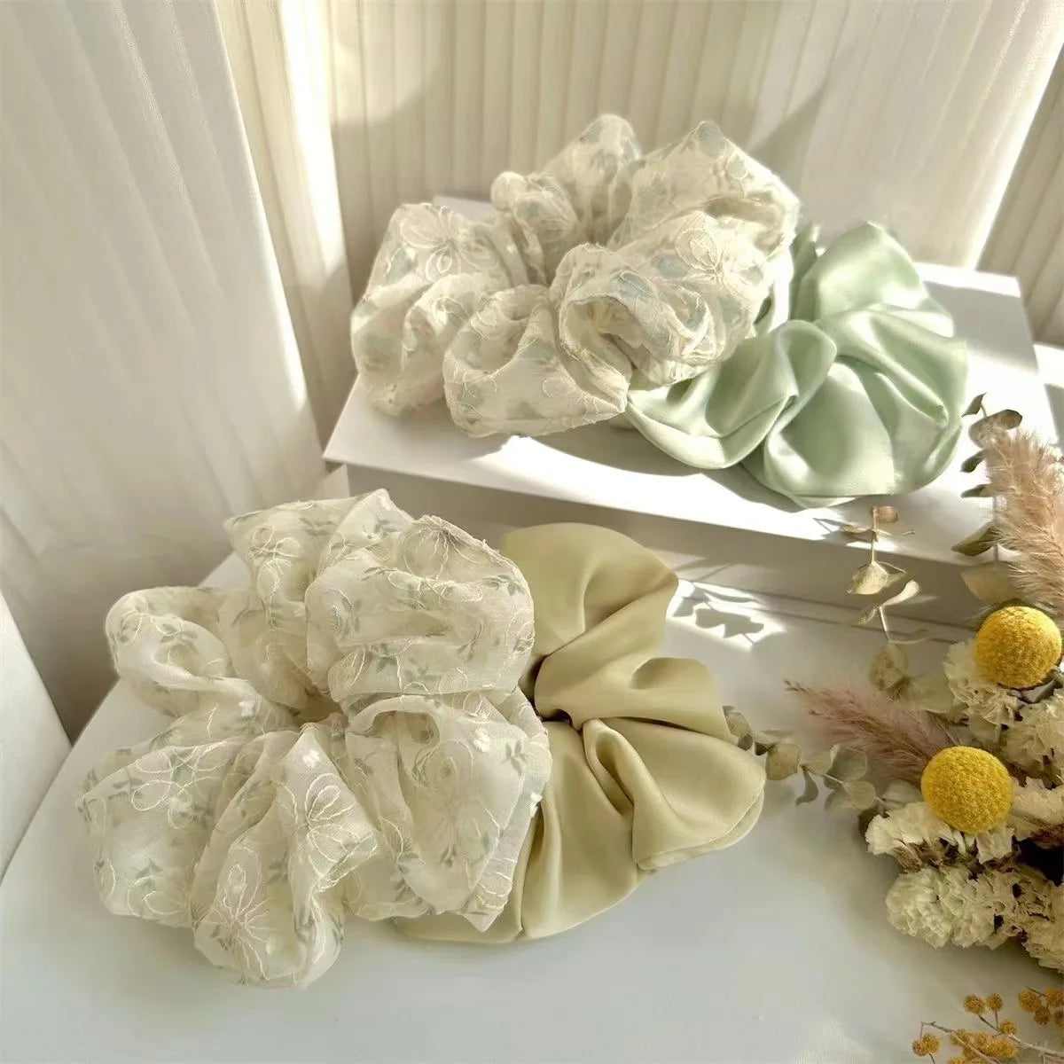 2Pcs Floral Lace Scrunchies – Oversized