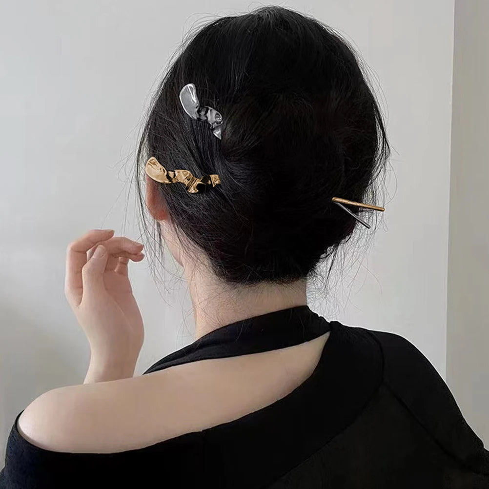 2Pcs Oriental Metal Hairpins – Geometric Design