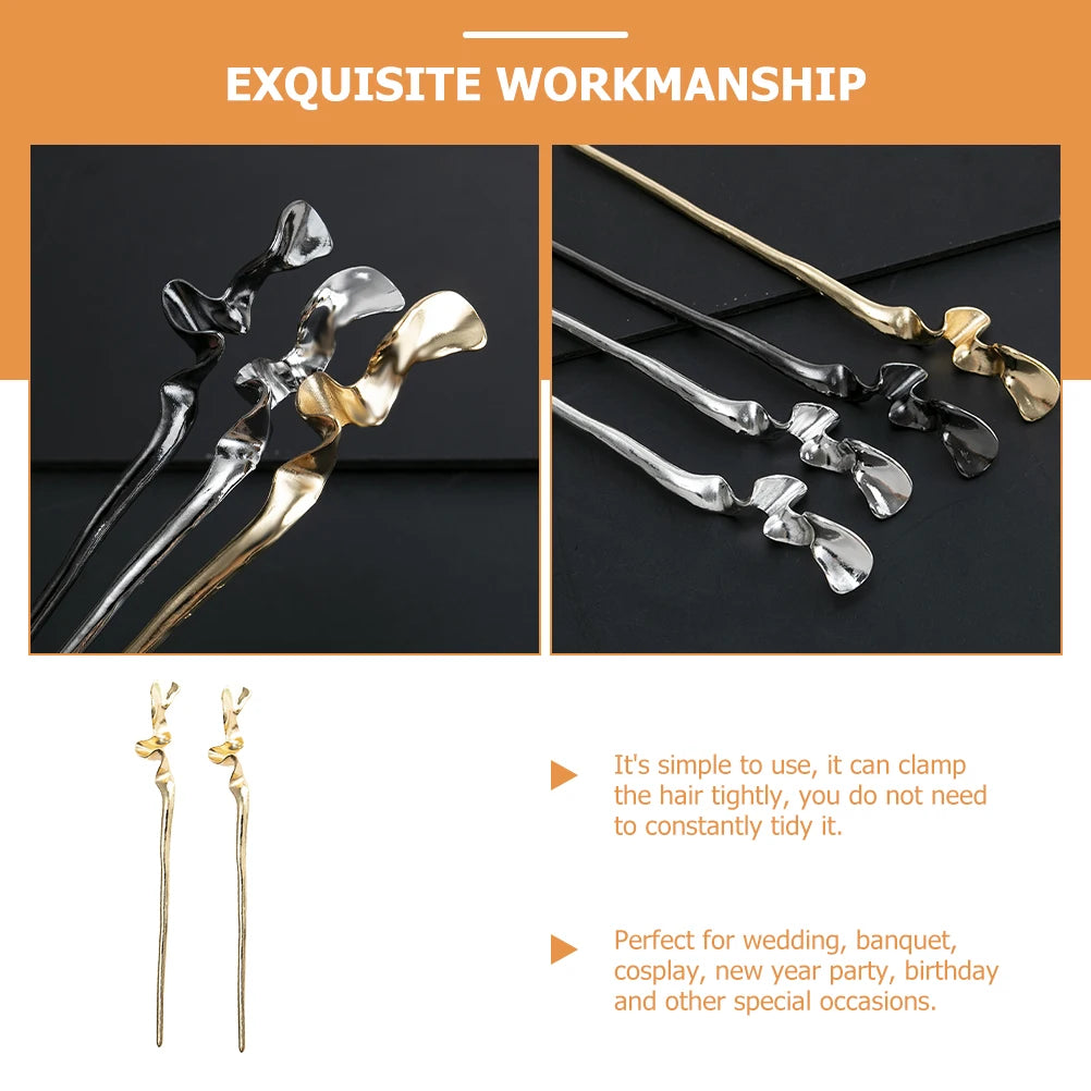 2Pcs Oriental Metal Hairpins – Geometric Design