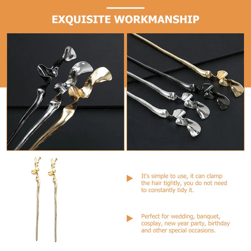 2Pcs Oriental Metal Hairpins – Geometric Design