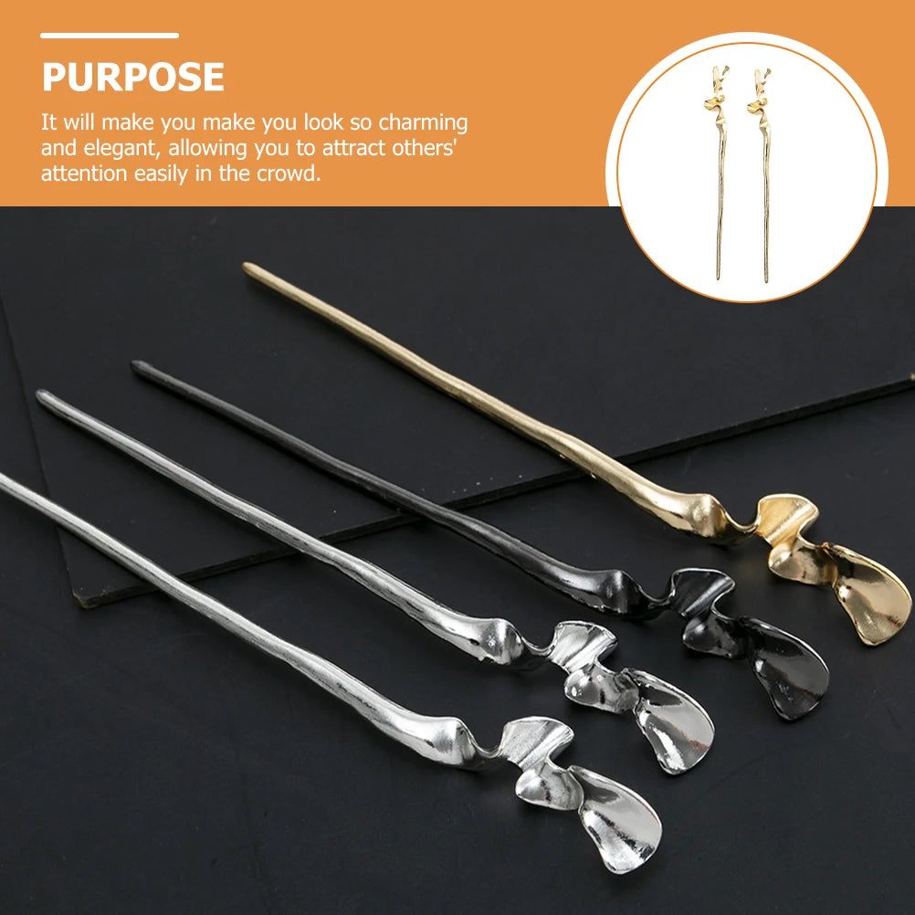 2Pcs Oriental Metal Hairpins – Geometric Design