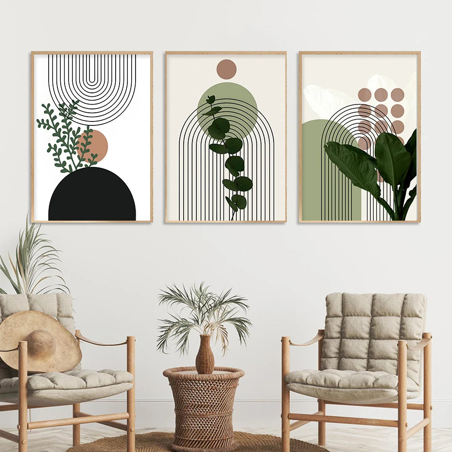 Abstract Green Leaves Wall Art