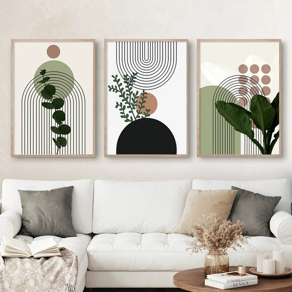 Abstract Green Leaves Wall Art