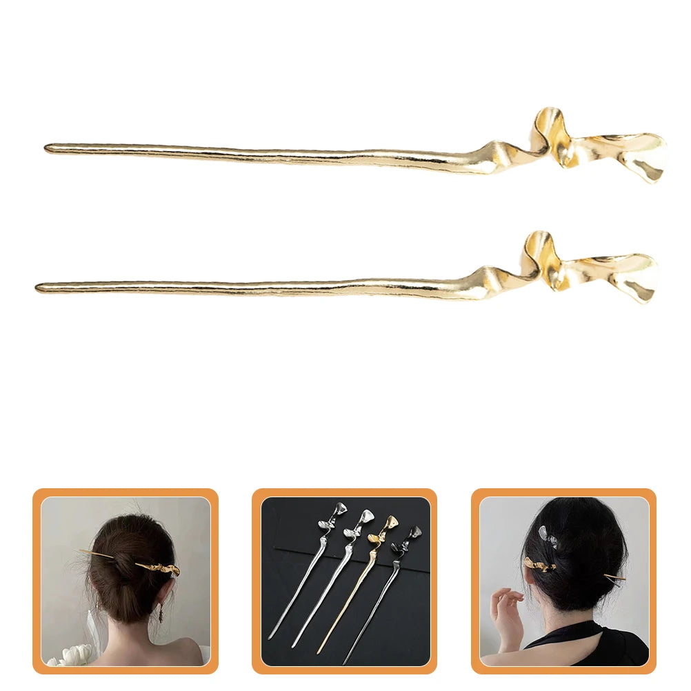 2Pcs Oriental Metal Hairpins – Geometric Design