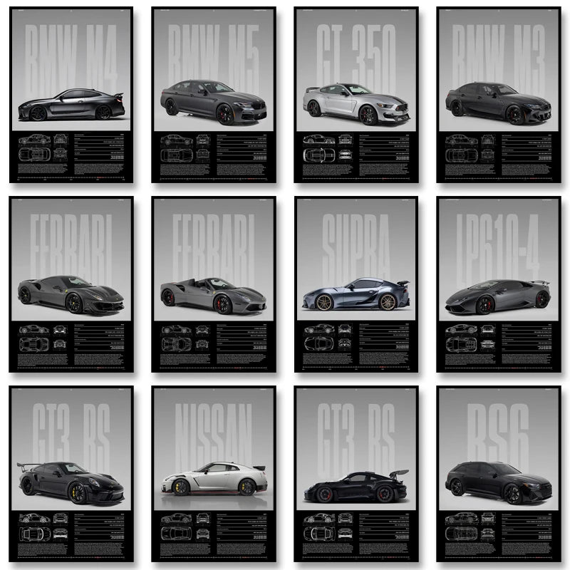 Black & White Classic Car Posters