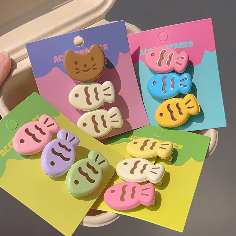 3Pcs Mini Cartoon Hair Clips – Cute & Colorful