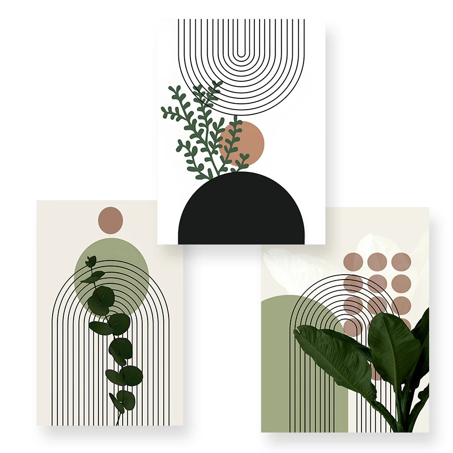 Abstract Green Leaves Wall Art