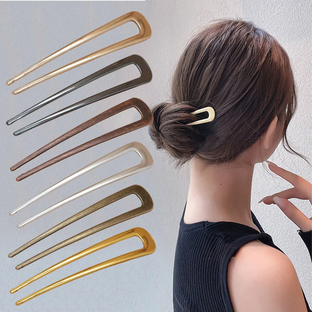 Metal U-Shape Hair Pins – Silver & Gold